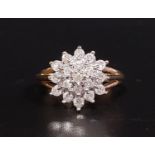 DIAMOND CLUSTER RING the multi diamonds totaling approximately 0.5cts, on nine carat gold shank,
