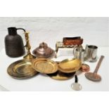 SELECTION OF BRASS, COPPER AND OTHER METALWARE including a tagine dish and cover, a trivet, a