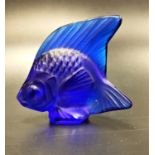 LALIQUE BLUE GLASS ANGEL FISH ORNAMENT etched 'Lalique. France', 4.5cm high