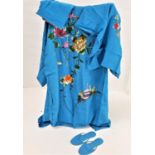 JAPANESE KIMONO in cornflower blue with a detailed floral embroided back, together with a matching