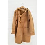 ROYAL NAVY ISSUE DUFFLE COAT with hood and toggle fastening, camel colour, size 1