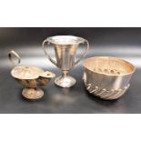 SELECTION OF SILVER ITEMS comprising a George V two handled trophy engraved 'City of London Yeomanry