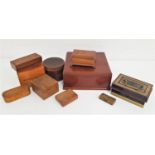 SELECTION OF BOXES including a metal cash tin, Mallorca olive wood box, large mahogany box, oval