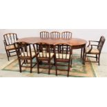 LATE 19th CENTURY MAHOGANY DINING TABLE WITH ASSOCIATED CHAIRS the table comprising two D ends and a