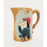 UNUSUAL AMERICAN POTTERY JUG relief decorated with an angry woman to one side and a man jeering at