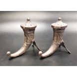 PAIR OF NORWEGIAN SILVER CONDIMENTS each of horn shape with an integral stand, maker Magnus Aase,