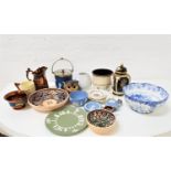SELECTION OF DECORATIVE CERAMICS including a selection of Wedgwood Japerware; Victorian copper