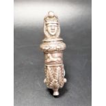VICTORIAN SILVER WHISTLE AND COVER the whistle handle modelled as a Pharaoh and the case with