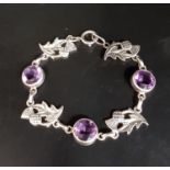 JOHN HART "IONA" SILVER THISTLE AND AMETHYST SET LINK BRACELET 19cm total length