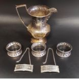 SMALL SELECTION OF SILVER ITEMS comprising a George V milk jug, Birmingham 1935; set of three napkin