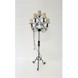 GOTHIC STYLE METAL FLOOR STANDING LAMP raised on a tripod base with a decorative twisted column with