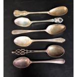 SIX WILLIAM IV AND LATER SILVER TEASPOONS comprising one with shell decoration to the handle,