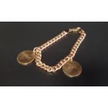 NINE CARAT GOLD CURB LINK BRACELET with two named and dated disc charms, 19.2cm long and