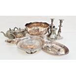 SELECTION OF SILVER PLATE including a large Monteith with inscription 'Clapham Village Fete', pair