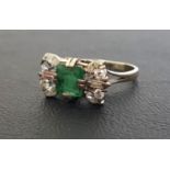 ART DECO GREEN GEM AND DIAMOND DRESS RING the central green gemstone, possibly sapphire, flanked