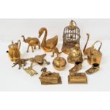 SELECTION OF DECORATIVE BRASS WARE including a pierced Art Nouveau stamp box, Buddha, elephants,
