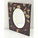 JAPANESE LACQUERED WALL MIRROR with gilt crane decoration, 37cm high; together with a butterfly wing
