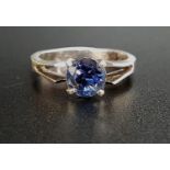 ROUND CUT SAPPHIRE SINGLE STONE RING the sapphire approximately 1.25cts, on unmarked white gold