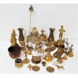 LARGE SELECTION OF DECORATIVE BRASSWARE including a pair of vases, table bells, figurines, eagle,
