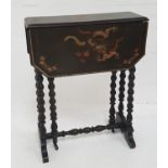 19th CENTURY CHINESE LACQUERED OCCASIONAL TABLE with shaped drop flaps decorated with dragons,