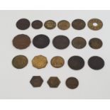 TWENTY-FOUR VARIOUS TOKENS including ferry tokens, hat & cap manufacturer token, silk mercers,