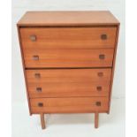 SYMBOL TEAK CHEST with six long drawers, standing on shaped supports, 108cm high