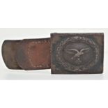GERMAN WWII LUFTWAFFE BELT BUCKLE with a flying eagle and swastika, with leather toggle