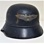 GERMAN WWII LUFTSCHUTZ HELMET with original transfer, leather adjustable liner and chin strap,