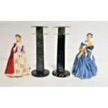 TWO ROYAL DOULTON FIGURES comprising of Bess HN2002 and Adrienne HN2304 together with two onyx