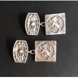 PAIR OF JOHN HART IONA SILVER CUFFLINKS with lion rampant and thistle decoration