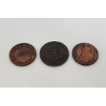 CHARLES II 1677 1 BAWBEE together with two 1674 Charles II 1 farthings (3)