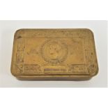 WWI BRASS QUEEN MARY CHRISTMAS TIN with embossed decoration and dated 1914