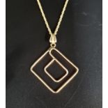 NINE CARAT GOLD PENDANT of concentric rhomboid form, on nine carat gold chain, 41cm long, total