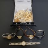 SELECTION OF LADIES WATCHES AND COSTUME JEWELLERY the five watches including Skagen, Citizen and