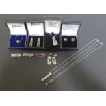 GOOD SELECTION OF CHARLES RENNIE MACKINTOSH INSPIRED JEWELLERY comprising three silver pendants on