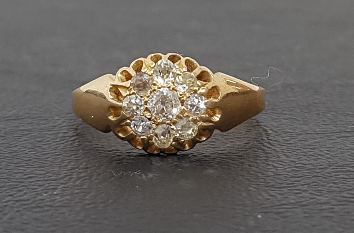 DIAMOND CLUSTER RING the diamonds totaling approximately 0.42cts, on eighteen carat gold shank, ring