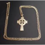 NINE CARAT GOLD CELTIC CROSS PENDANT with engraved decoration, 5.2cm high including suspension loop,