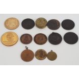 SELECTION OF MEDALS AND COINS including two Gigantic Wheel Earls Court coins, coronation bronze
