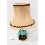 1960'S KERIMA GUALDOT POTTERY LAMP decorated in aquamarine blue with vibrant fish, with a cut out