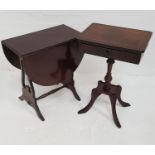 MAHOGANY AND CROSSBANDED OCCASIONAL TABLE with a moulded top and a frieze drawer, on a turned column