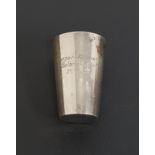 GERMAN SILVER SHOT BEAKER 800 standard marked to the base, of tapering form, engraved Panzer-