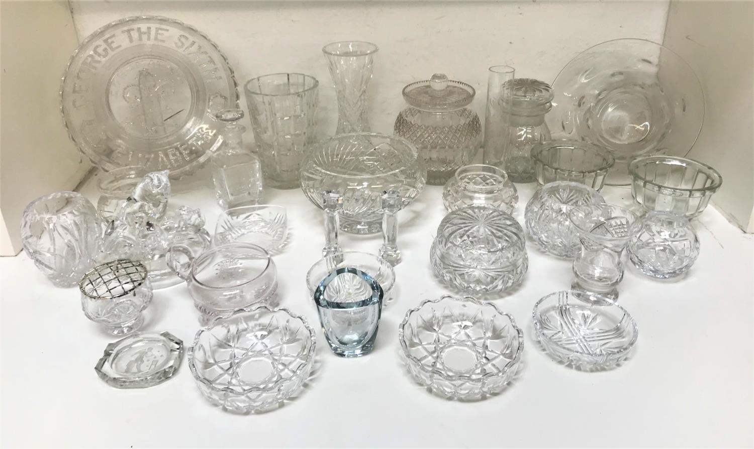 LARGE SELECTION OF CRYSTAL AND GLASSWARE including an etched glass vase, other crystal bowls and
