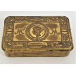 WWI BRASS QUEEN MARY CHRISTMAS TIN with embossed decoration and dated 1914