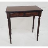 MAHOGANY AND CROSSBANDED SIDE TABLE with a rectangular top above two panelled frieze drawers,