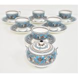 WEDGWOOD FLORENTINE TURQUOISE PART TEA SERVICE comprising tea cups and saucers and a lidded sugar