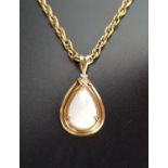 OPAL AND DIAMOND PENDANT the pear cabochon opal below small round cut diamond, in nine carat gold