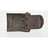 GERMAN WWII BELT BUCKLE marked Gott Mitt Uns around an eagle and swastika, with leather toggle