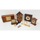 SELECTION OF TIMEPIECES including a German cuckoo clock, racing car desk clock, traditional style
