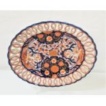 JAPANESE IMARI OVAL DISH with a pierced rim, the body decorated with flowers and birds, 33.7cm wide