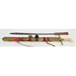 INDIAN STYLE SWORD with a 64.5cm blade with engraved decoration and a brass offset hilt with a